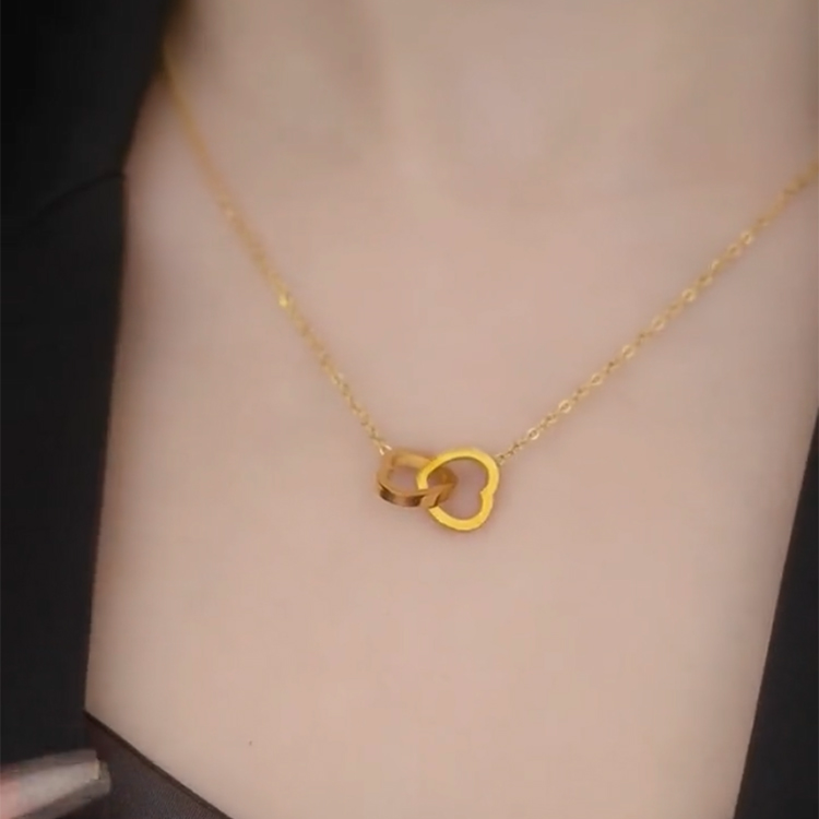 钛钢项链 爱心双环项链女潮高级感小众设计钛钢锁骨链送女友闺蜜