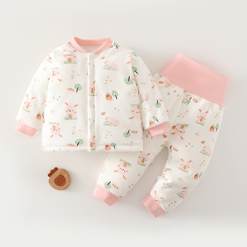 150g夹棉加厚婴儿棉袄套装0-12个月宝宝棉服高腰护肚棉裤开衫外套