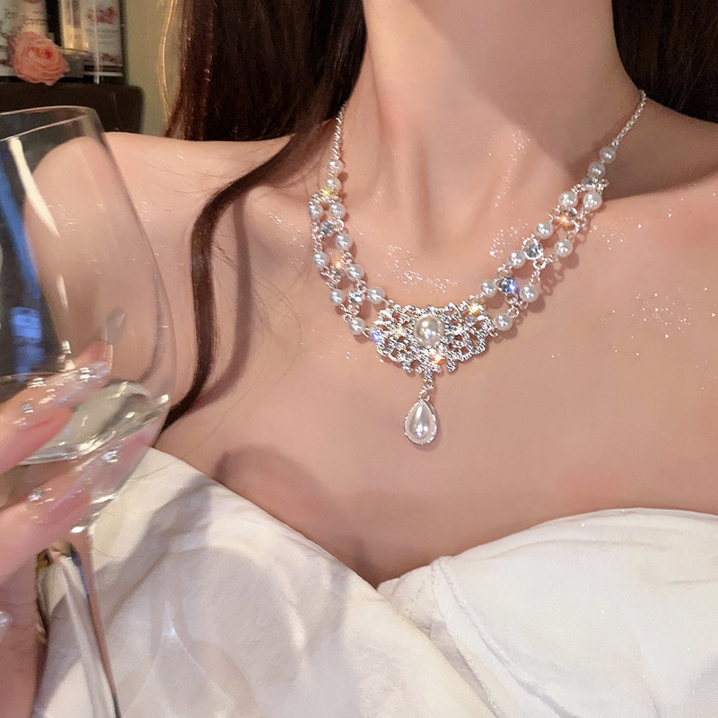 法式复古水滴项链公主宫廷风锁骨新娘婚纱晚礼服镶钻锆石颈链