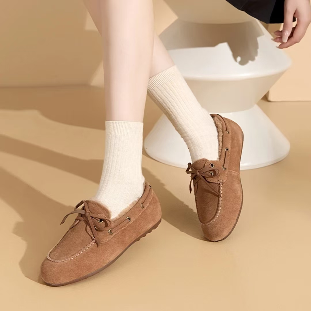 OZZEG2025新款豆豆鞋女加绒皮毛一体时尚软底保暖冬季一脚蹬2FD08