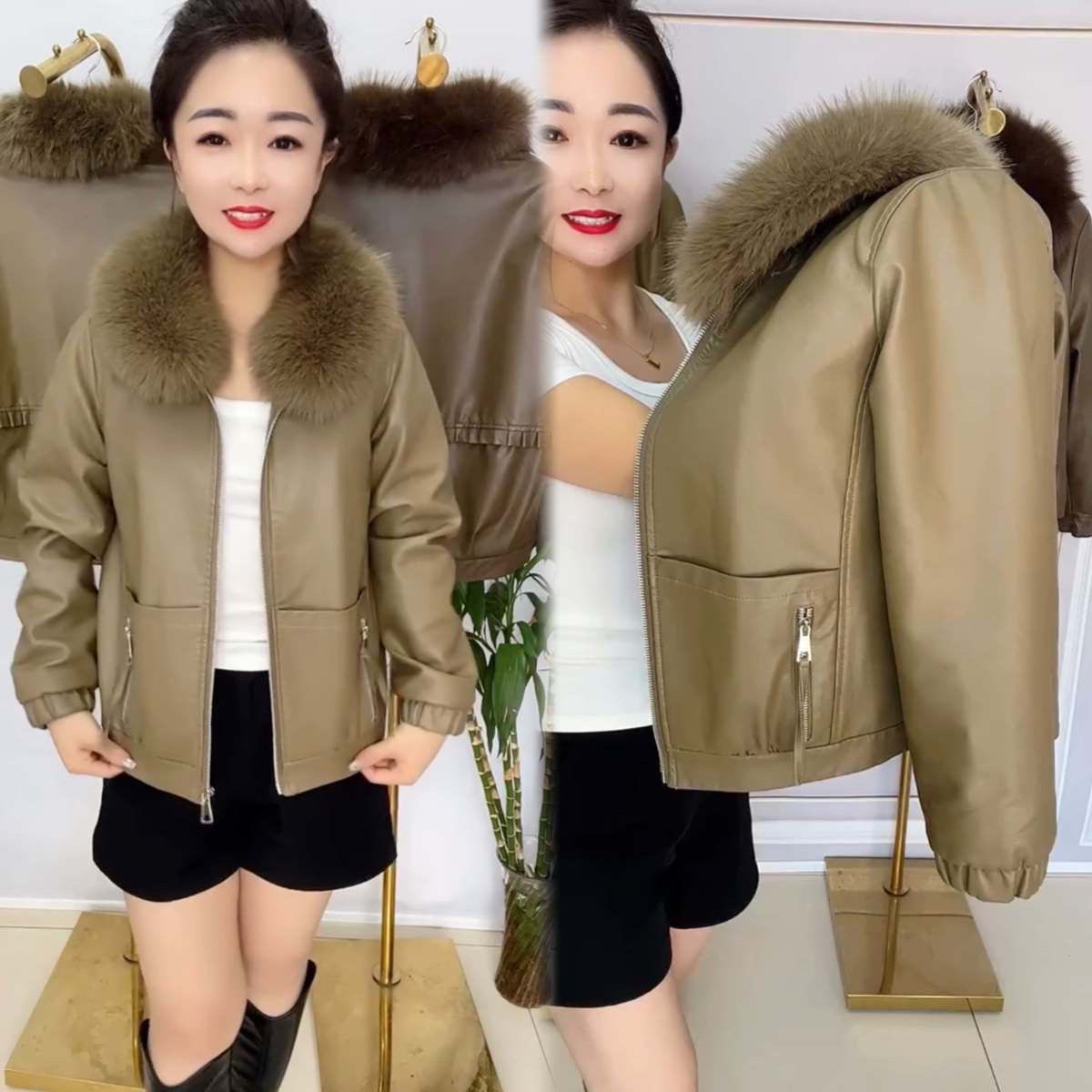 2024秋冬款毛领加绒皮衣女时尚休闲小香风短款外套显瘦减龄夹克女