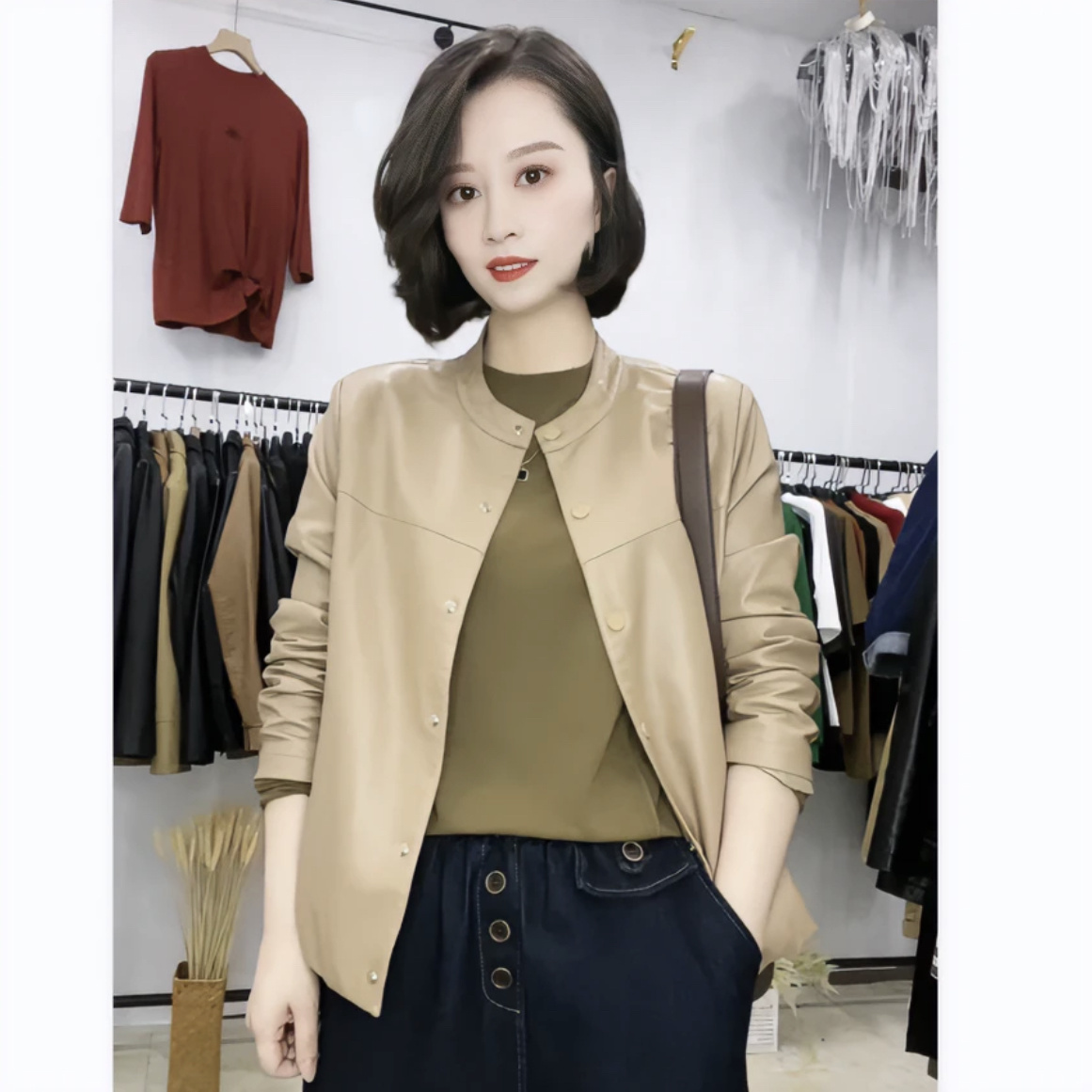 立领皮衣外套女装短款休闲韩版修身显瘦小个子机车春秋新款皮夹克