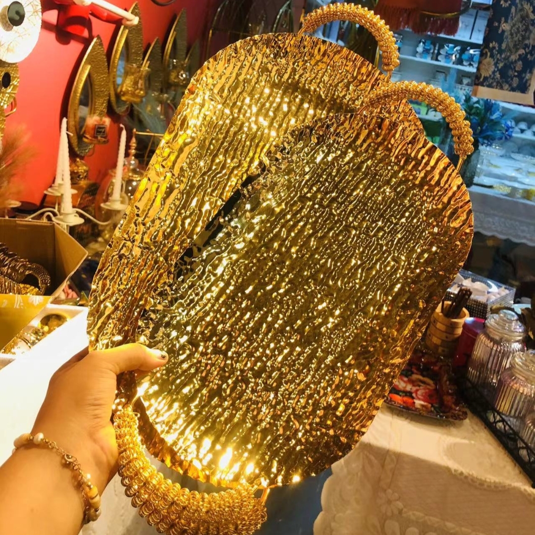 （hasoy新疆包邮）长托盘摆件家用客厅茶几收纳盘端茶盘镀不退色