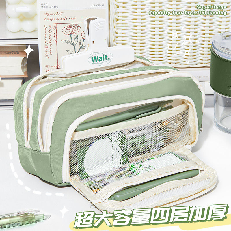 执笔阁大容量简约日系笔袋文具盒女学生多层透明耐用文具铅笔盒