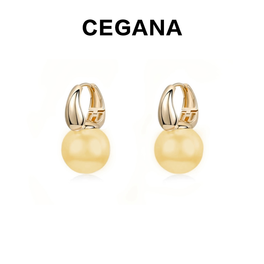 CEGANA 铜合金耳饰 CEGANA金色珠珠耳钉时尚高质感气质方圆脸耳钉
