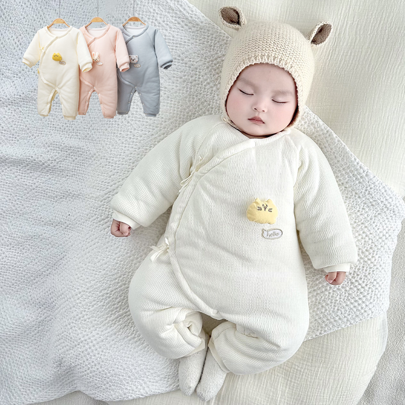 婴儿冬季连体衣宝宝加厚棉衣新生儿保暖护肚哈衣初生儿夹棉和尚服