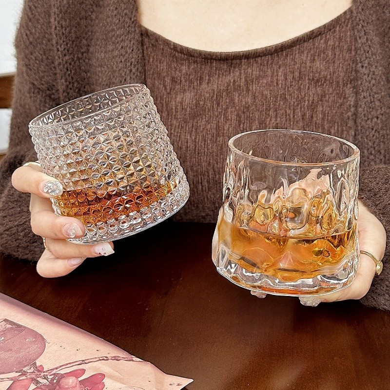 复古ins风平底杯梯形玻璃杯创意感威士忌酒杯咖啡杯冷萃杯水杯子