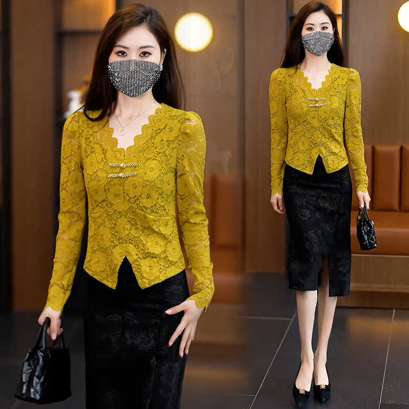 连衣裙套装女2024秋季新款气质领修身蕾丝上衣+超仙半身裙两件套