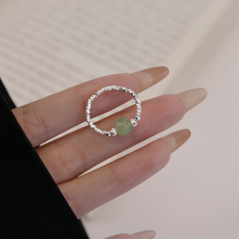 925银串珠碎银戒指开口可调节女2025新款手饰戒指女款银戒指