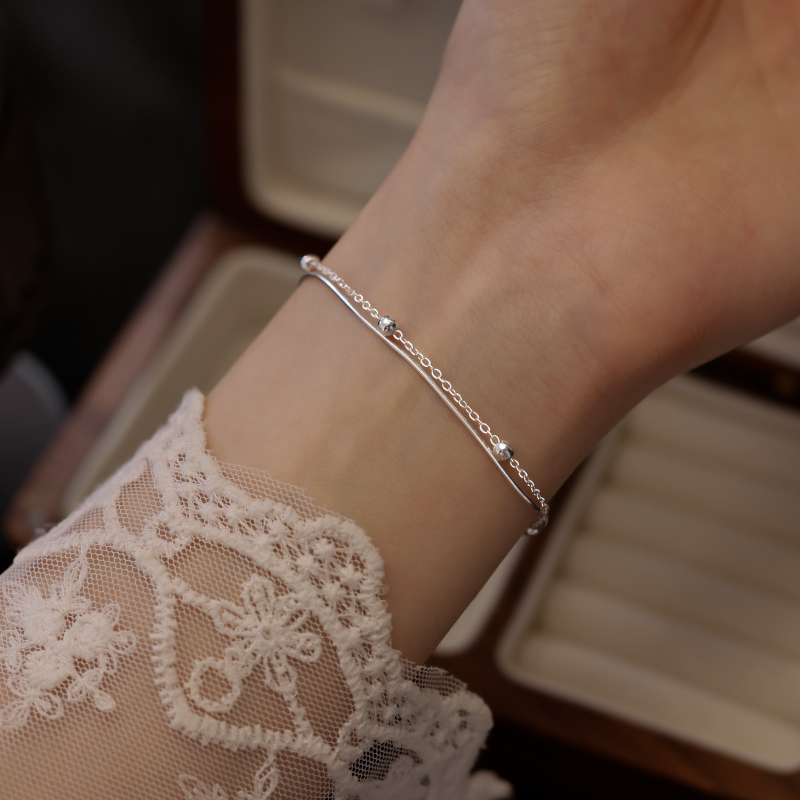 925银手链 925纯银星星点点双层手链女2025新高级感气质时尚首饰