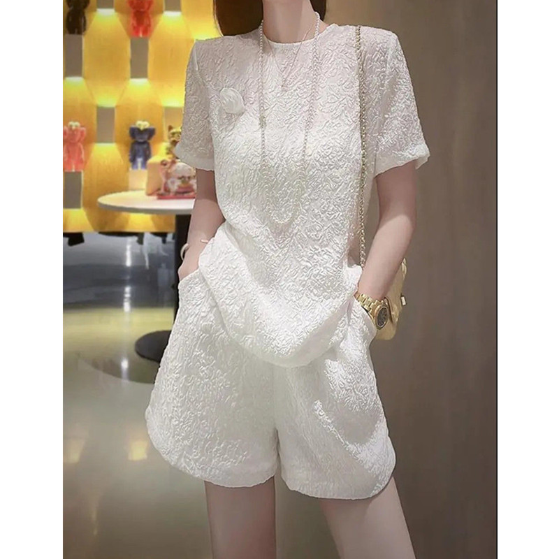 外贸意大利原单出口剪标夏季新款爆款短袖阔腿短裤女大牌两件套装