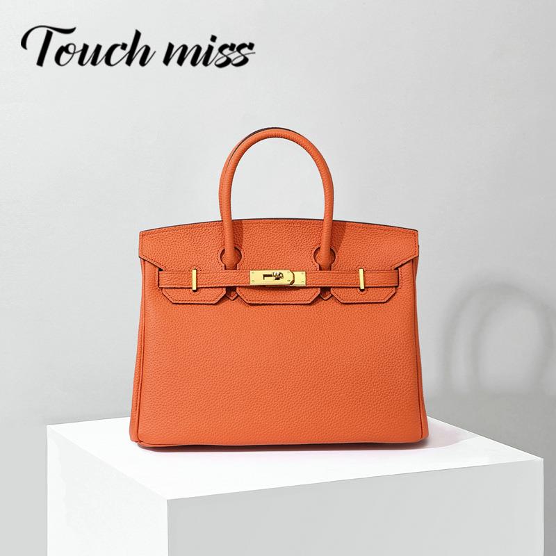 TOUCH MISS2025新款高级感头层牛皮荔枝纹铂金包单肩女士斜挎包