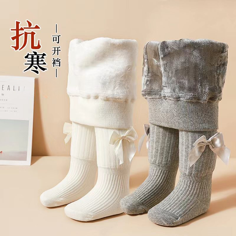 宝宝打底裤连裤袜加绒加厚秋冬款儿童打底袜可开裆女童婴儿连体袜
