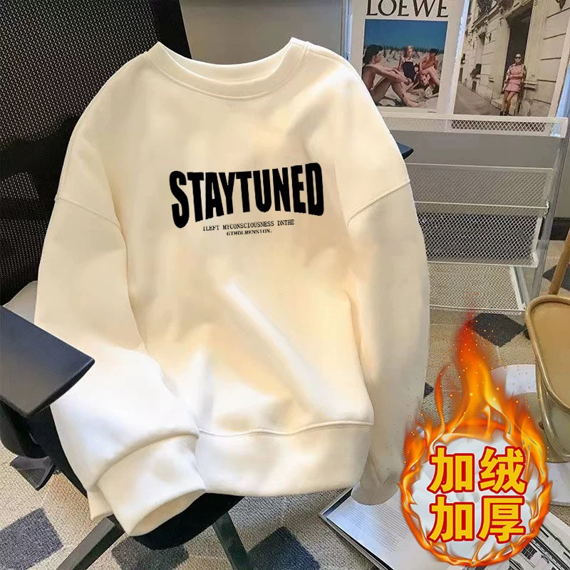 圆领加绒加厚长袖卫衣男秋冬款韩版痞帅美式港风潮牌宽松印花上衣