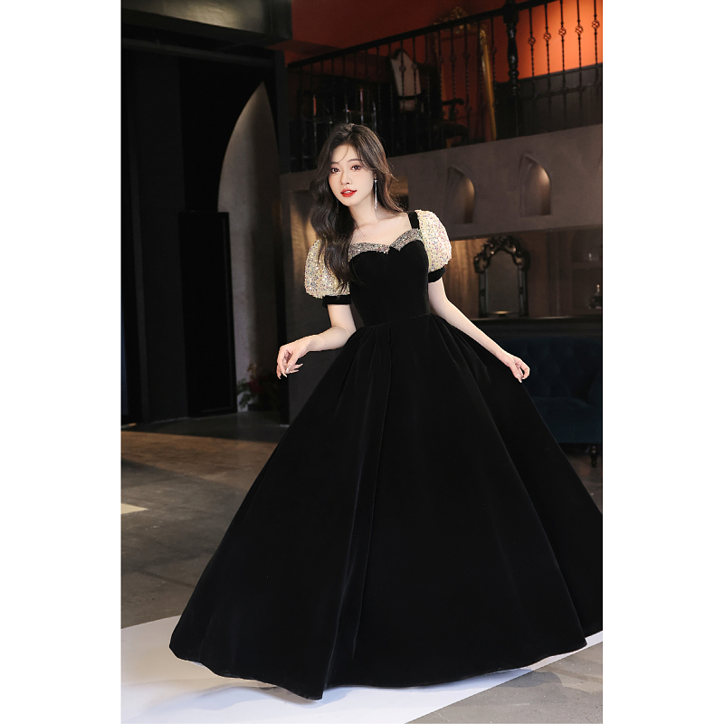 法式晚礼服高级感气质名媛生日宴会礼服年会主持人学生艺考秋冬季