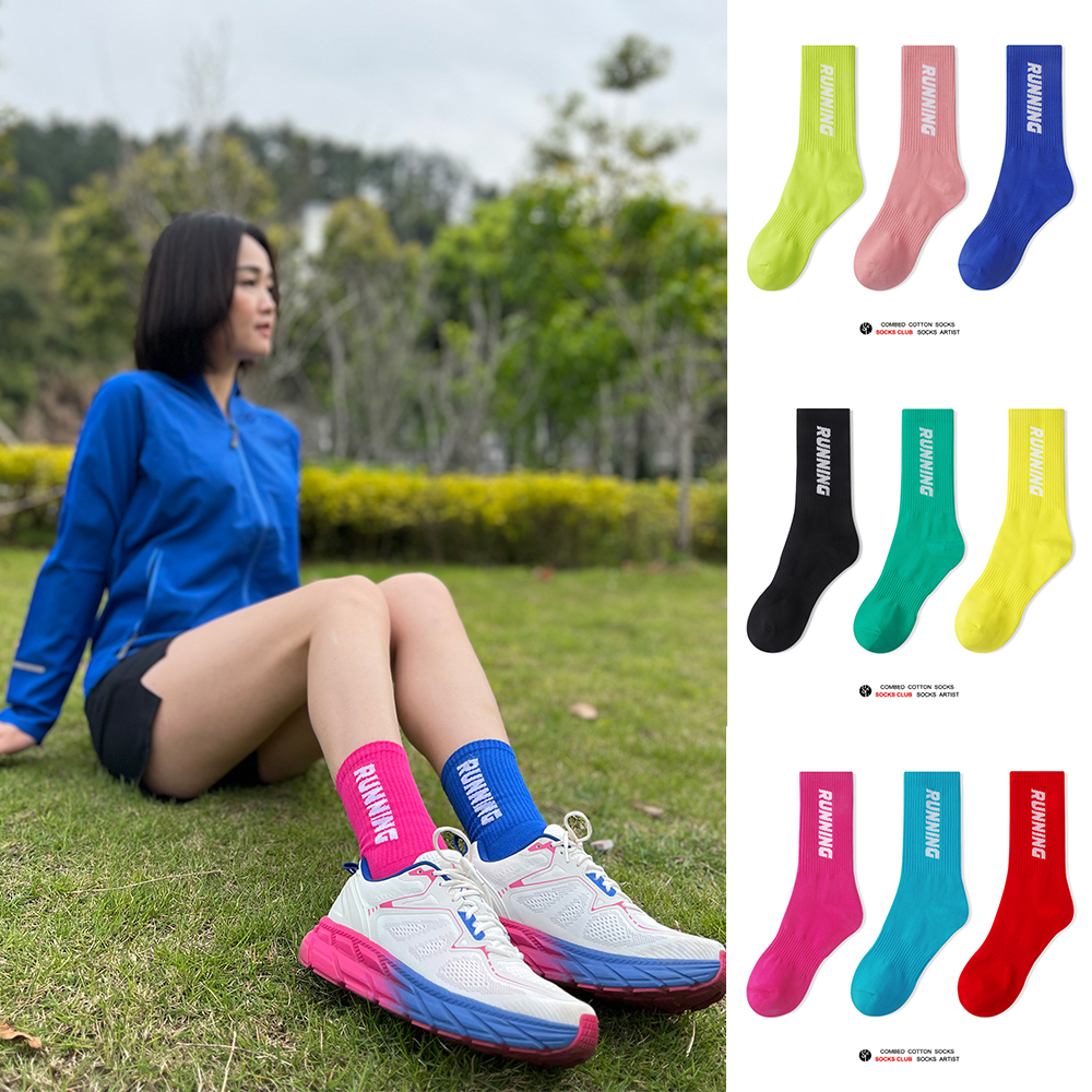 SC原创正品3双RUNNING男女中筒透气防臭训练袜子马拉松跑步运动袜