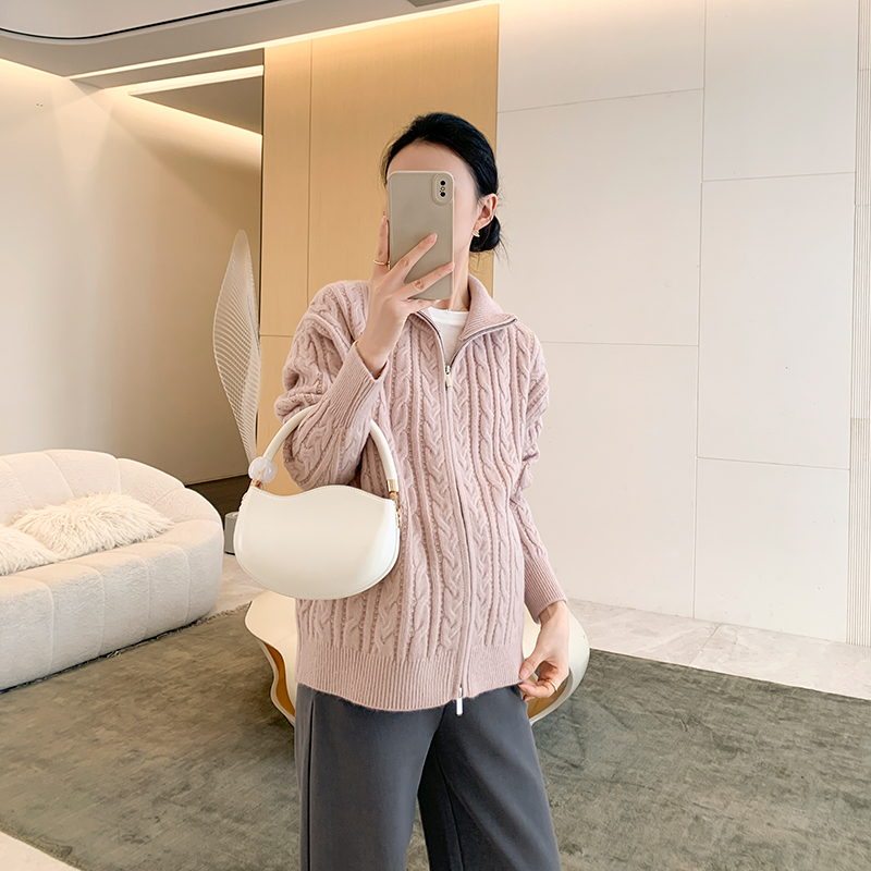ZMA孕妇装【麻花拉链衫】秋季针织衫上衣大码宽松孕妇毛衣开衫秋冬