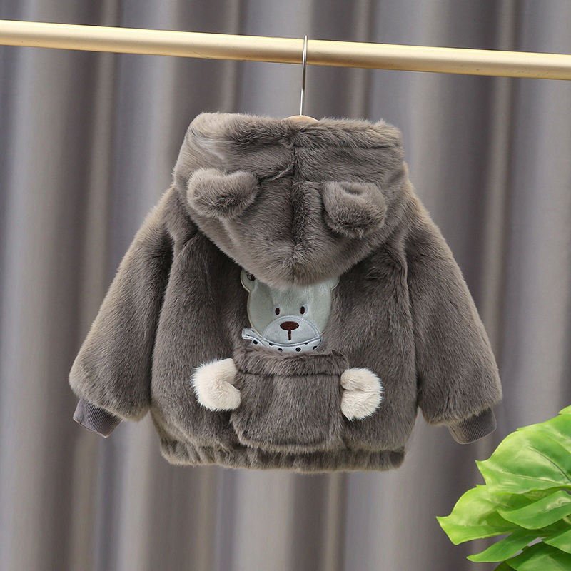 男童加绒夹棉厚款棉服外套宝宝连帽毛毛衣女宝棉袄品质童装1-6岁