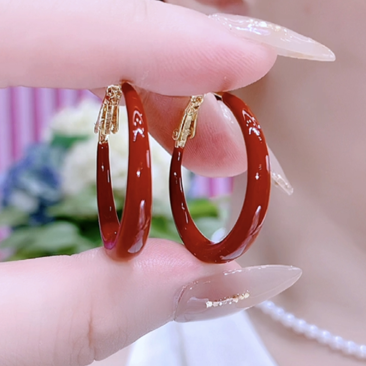 铜合金珐琅耳饰 Q802时尚百搭气质红色圈圈精致甜美耳环耳扣耳圈