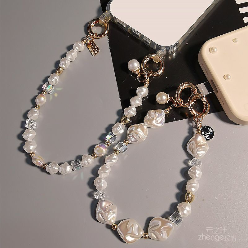 手机挂绳短款手腕挂件ins异形珍珠时尚高端挂链钥匙扣壳结实防丢