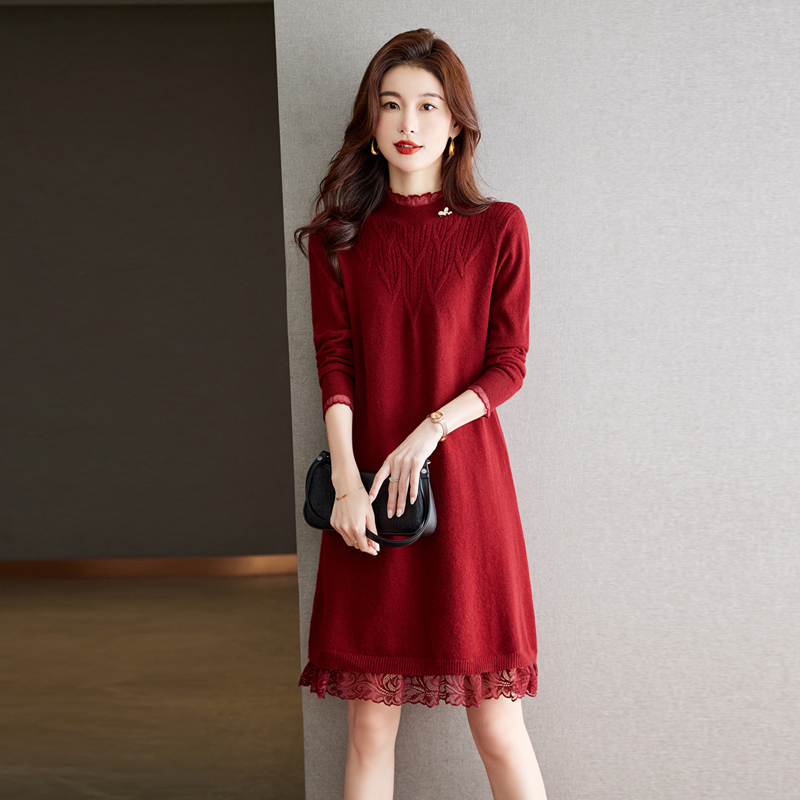 高级感减龄配大衣毛衣裙女秋冬中长款气质显瘦羊毛针织打底连衣裙