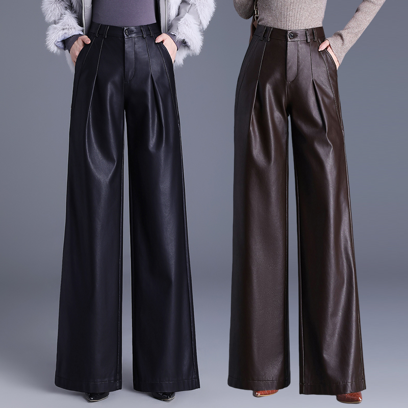 海宁真皮裤2025秋冬时尚阔腿裤女绵羊皮显瘦休闲宽松垂感直筒长裤