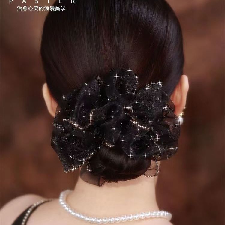 【新款超大号黑色蓬松发绳女新款花苞头绳高弹力大肠发圈皮筋头饰】