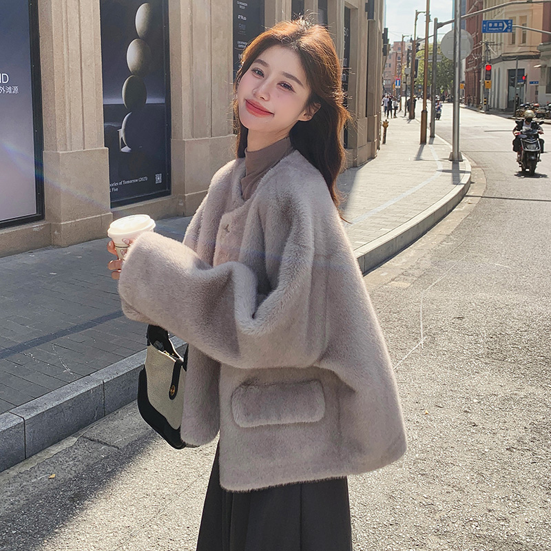 高级感灰色皮毛一体毛毛外套女2024冬季新款气质仿水貂毛环保皮草