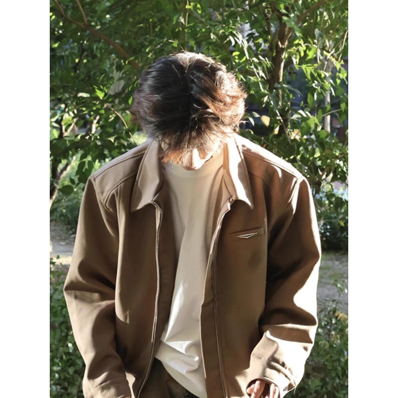 卡其色潮牌夹克外套男款秋冬季痞帅感休闲翻领棒球服欧美高街穿搭