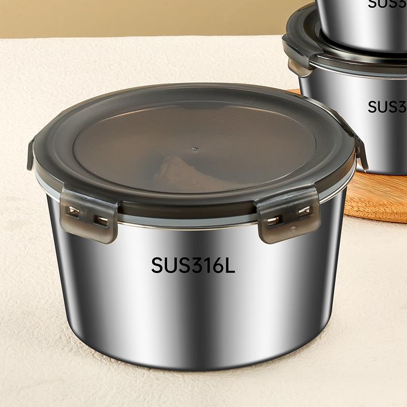 食品级316不锈钢密封保鲜盒圆形饭盒加厚打包盒装汤盒家用带盖碗