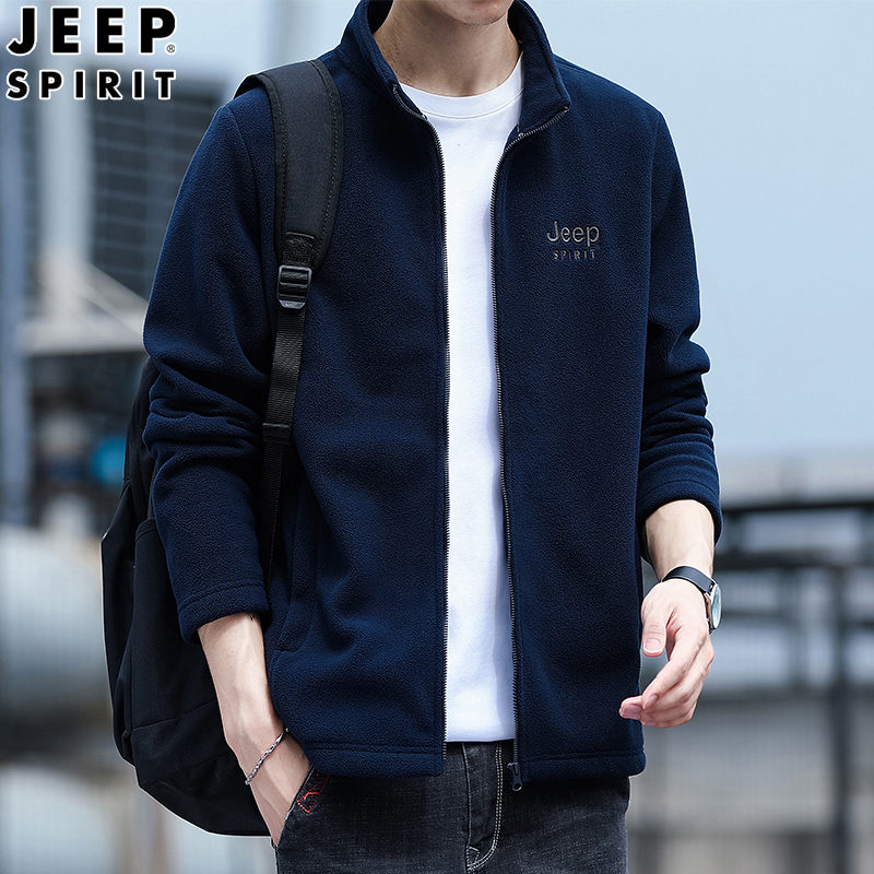 JEEPSPIRIT摇粒绒开衫卫衣男休闲外套秋冬新款抓绒衣男士加绒加厚