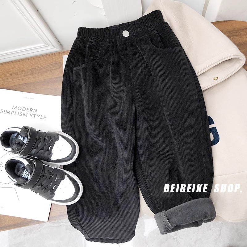 男童冬装加绒灯芯绒裤子儿童宽松直筒裤宝宝加厚长裤女童休闲裤潮