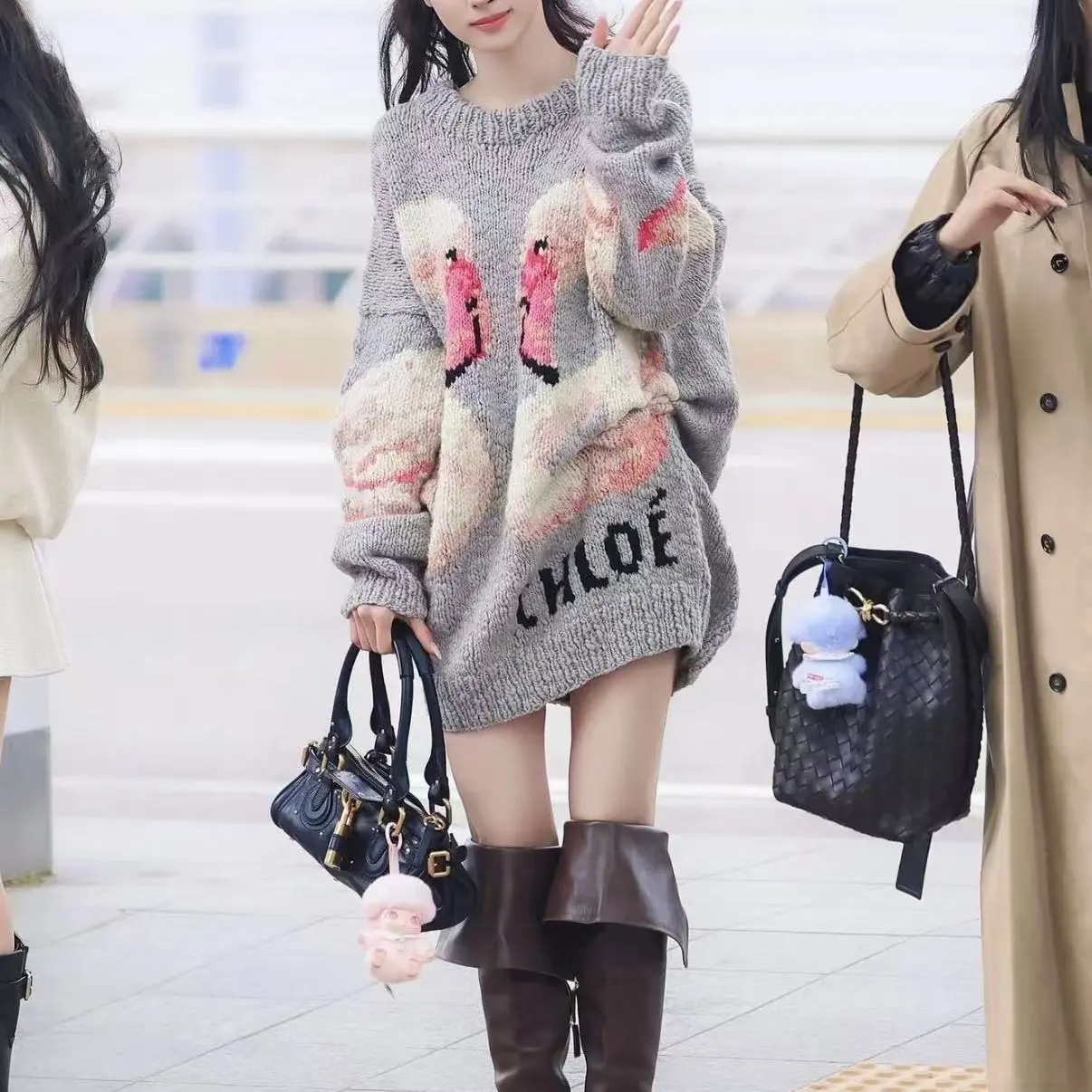 Anna田中杏奈【羊毛混纺】同款灰色天鹅毛衣女宽松慵懒风针织衫上衣