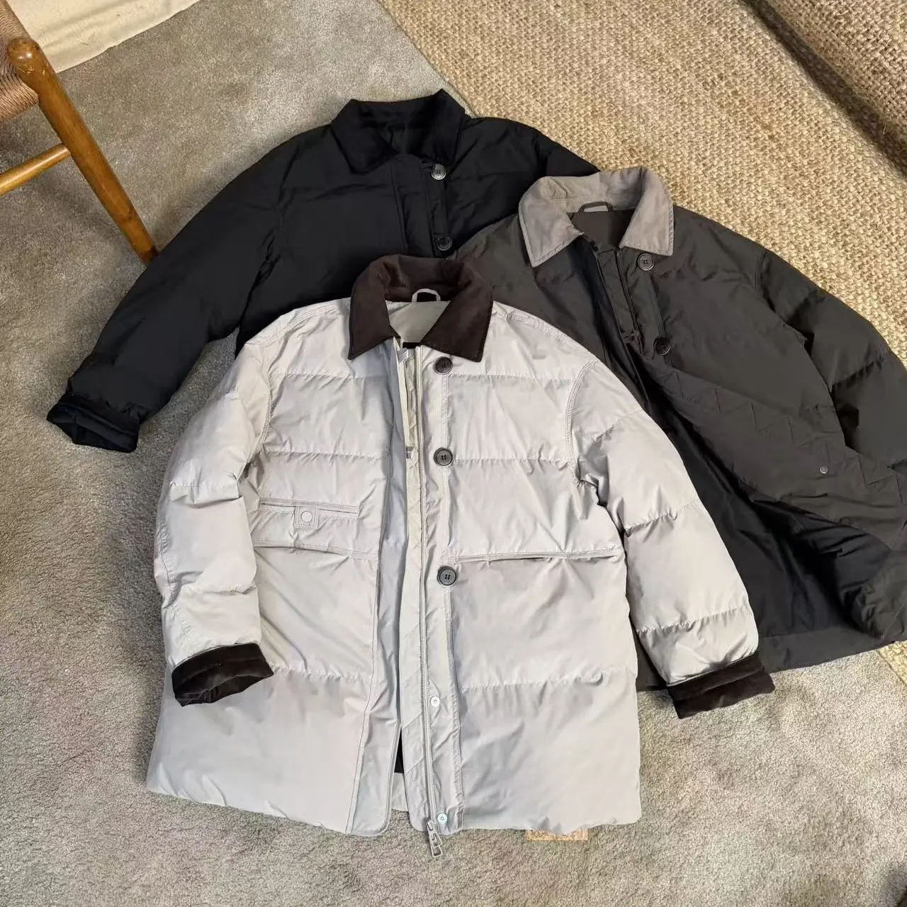 85666-长袖厚款90鸭绒工装风羽绒服女翻领中长款时尚韩版