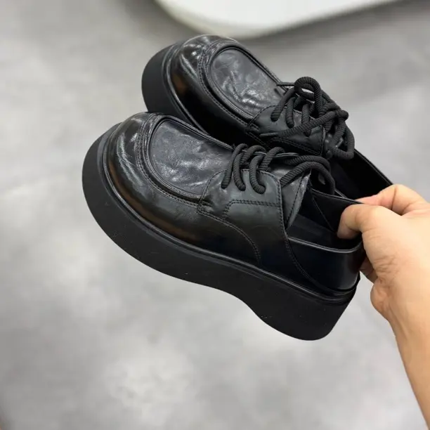 系带乐福鞋拼色英伦风四季款防水台薄款圆头