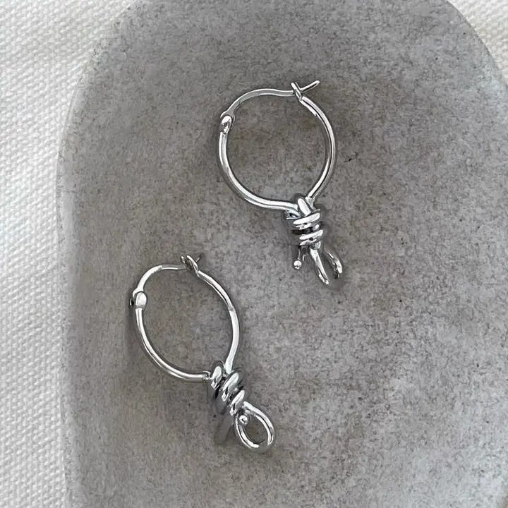 铜合金耳饰 925银针几何线条打结耳环女小众设计高级耳扣耳钉耳饰