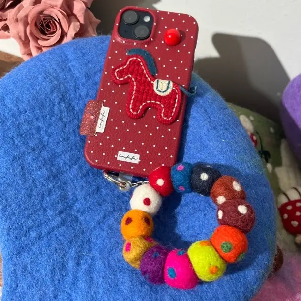 【赛亦热】羊毛毡手工戳戳手机链彩色系列创意个性