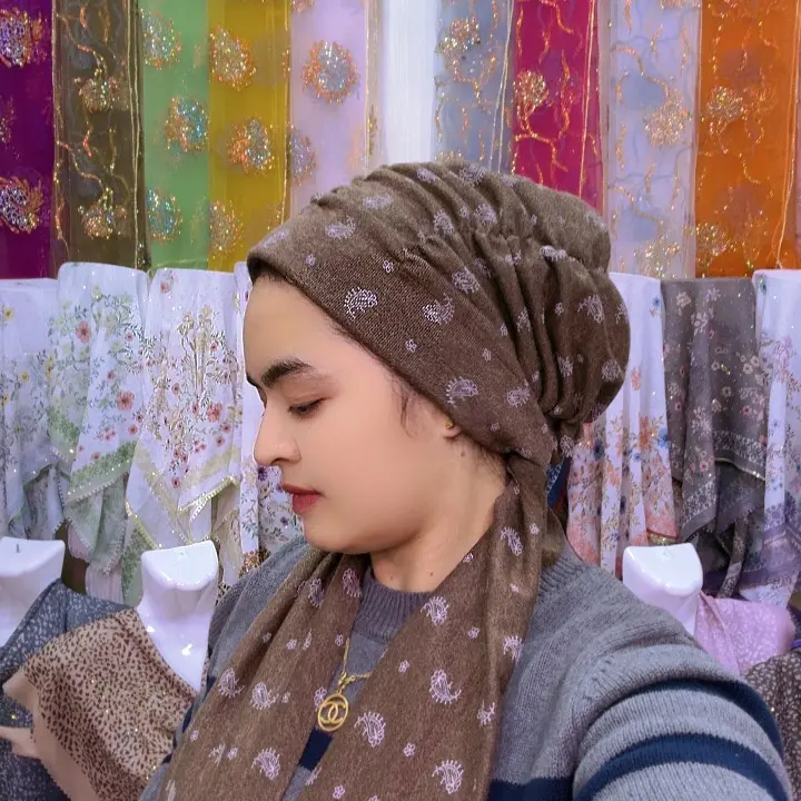 秋冬新款印花遮白发飘带帽子女时尚百搭洋气复古防寒保暖包头帽