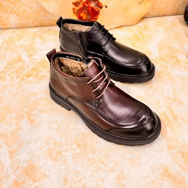 轻职风休闲风休闲皮鞋高帮皮鞋极简风冬季纯色中跟