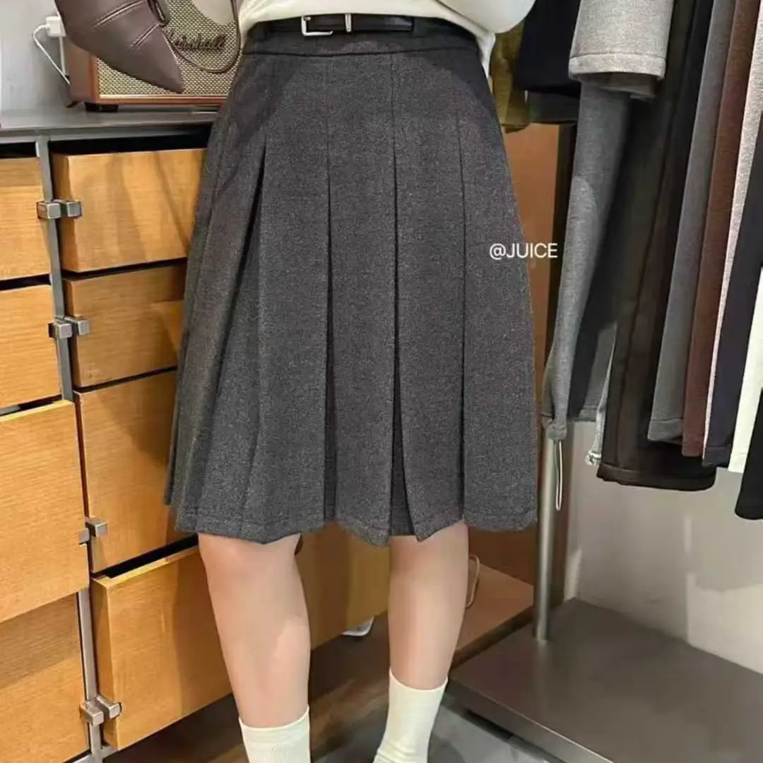 秋冬百搭学院风显瘦高腰A字百褶半身裙