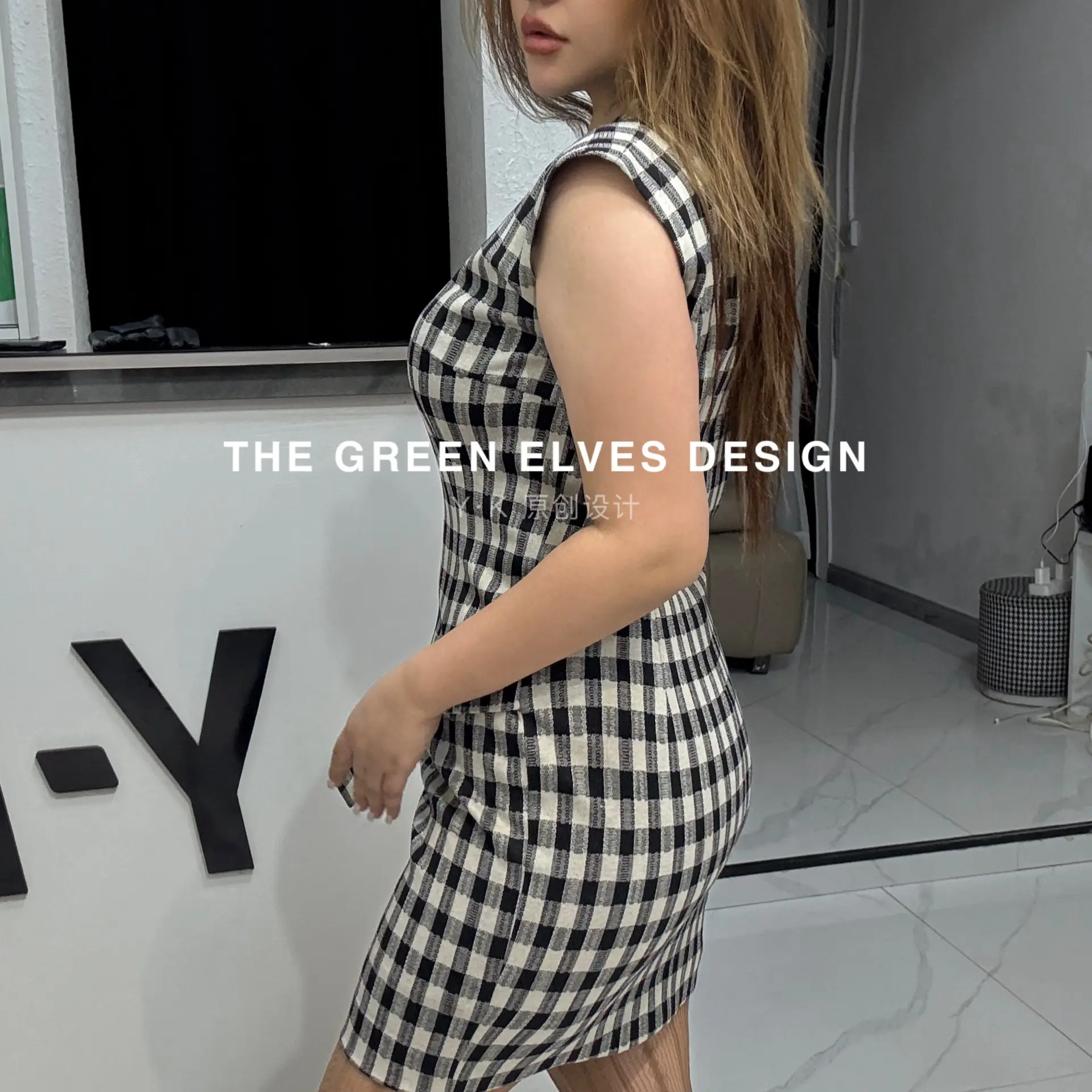 高端私人定制辣妹款格子包臀连衣裙