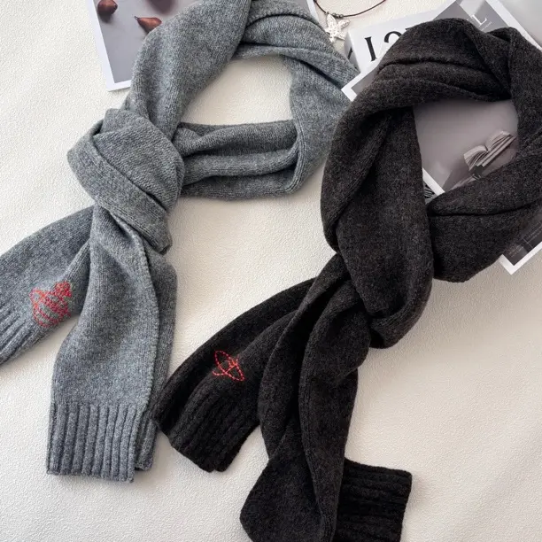 韩国订单极简风保暖围巾 冬羊毛混纺东大门百搭素色高级感长围脖