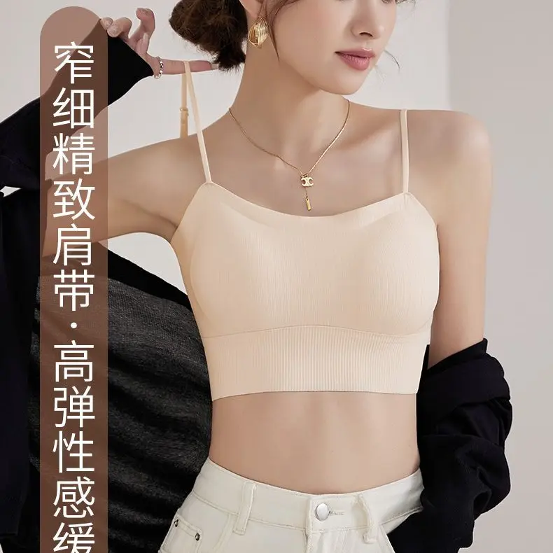 美背内衣无痕薄款裹胸防走光聚拢内搭文胸一体细肩带吊带背心胸罩