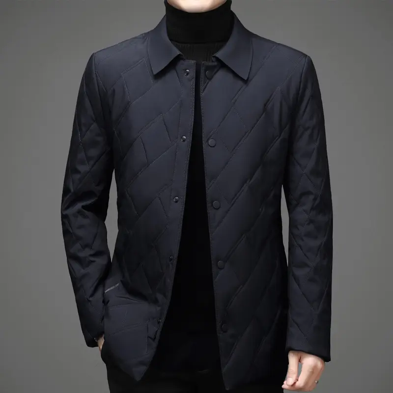 2025秋冬厚款新品男士免烫休闲格纹中长款爸爸装冬季加绒加厚夹克