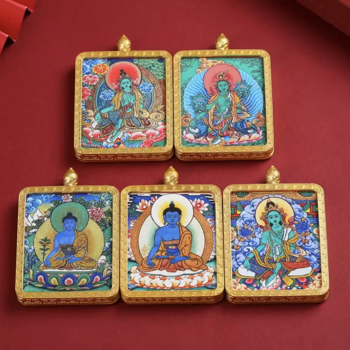 西藏纯彩绘唐卡绿度母男女十二生肖转运唐卡吊坠绿度母唐卡