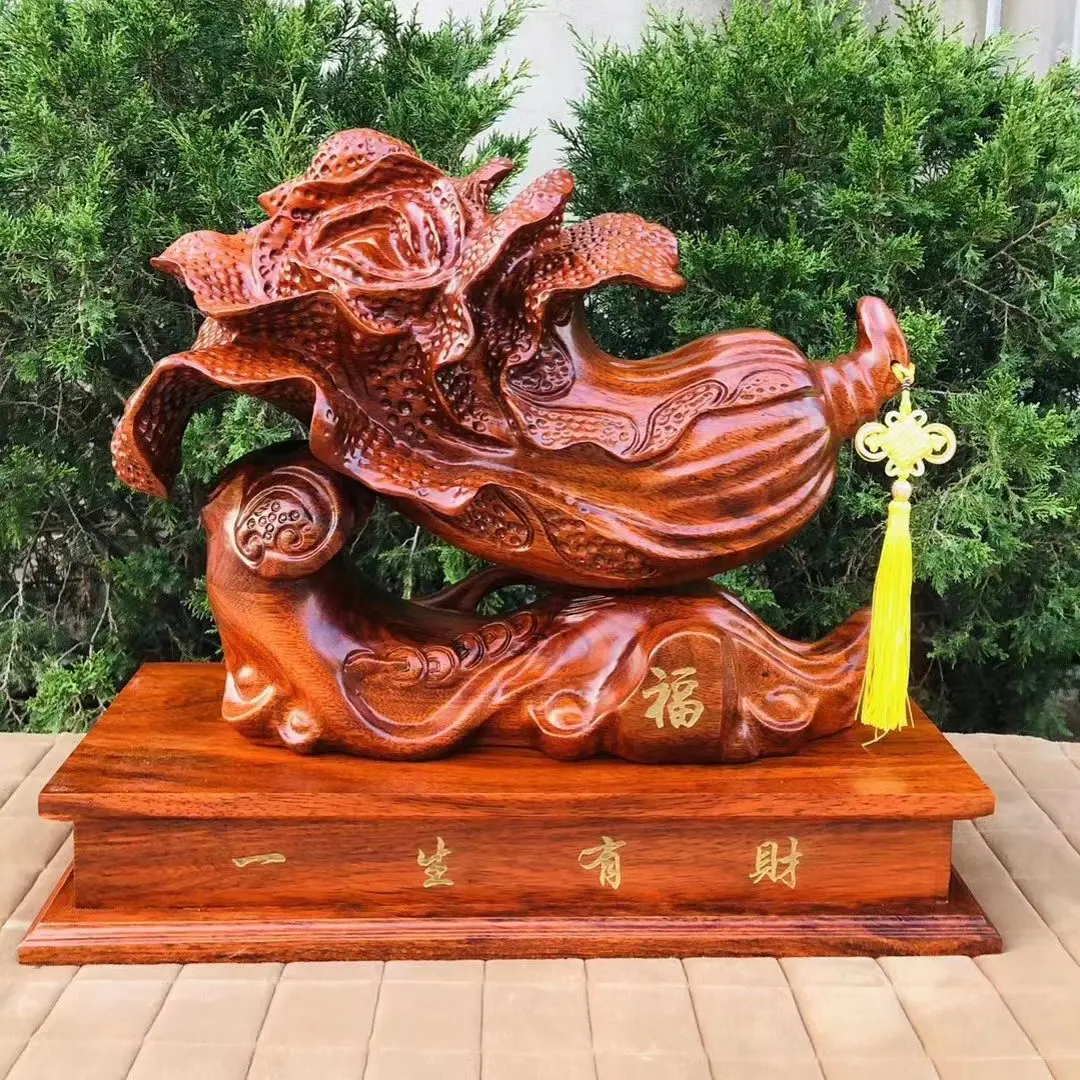 铁梨木雕工艺品白菜百财聚来一生有财摆件居家商铺办公室招财重器