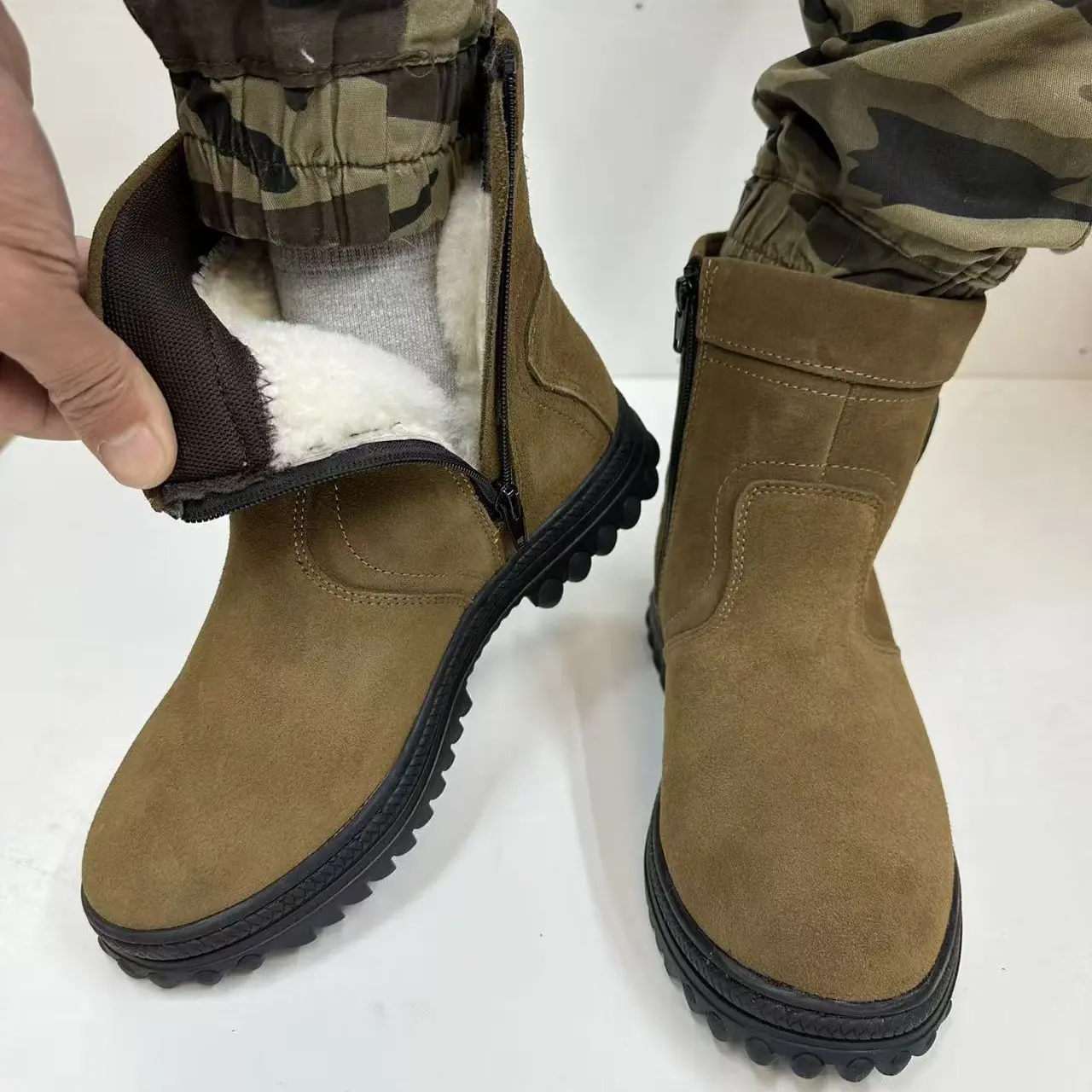 冬季拉链小短靴｛卡其色｝