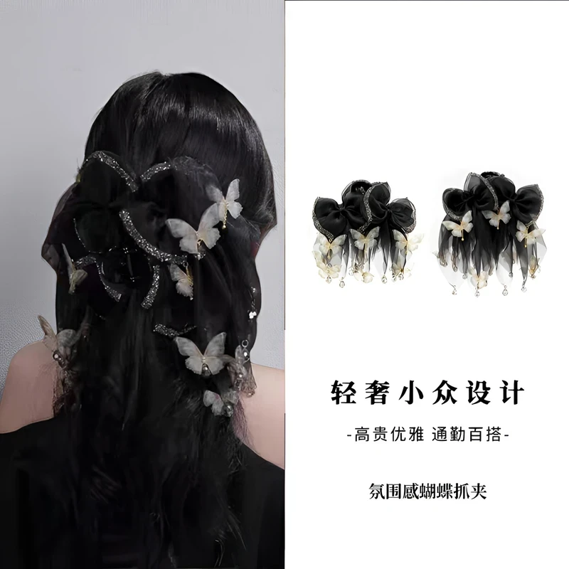 氛围感蝴蝶重工鲨鱼夹百搭优雅新中式手工发夹显发量日常气质抓夹