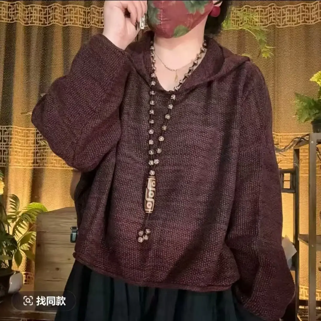 新款连帽宽松休闲风针织毛衣秋冬百搭上衣