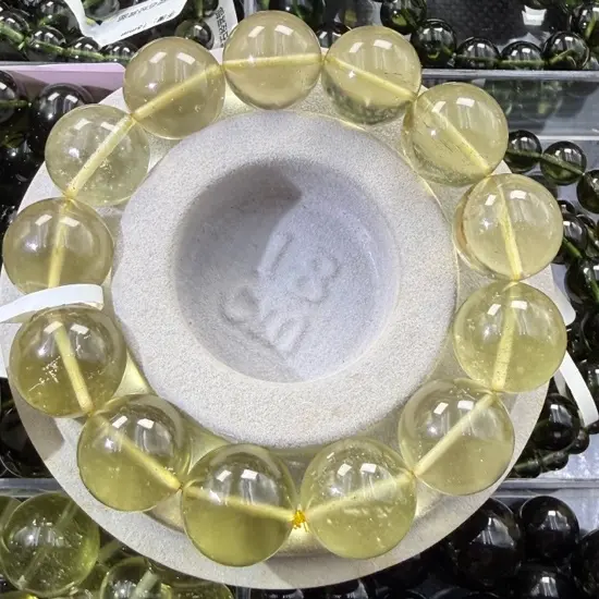 非金属玻璃手链 天然利比亚玻璃大尺寸大克重收藏级高透手串